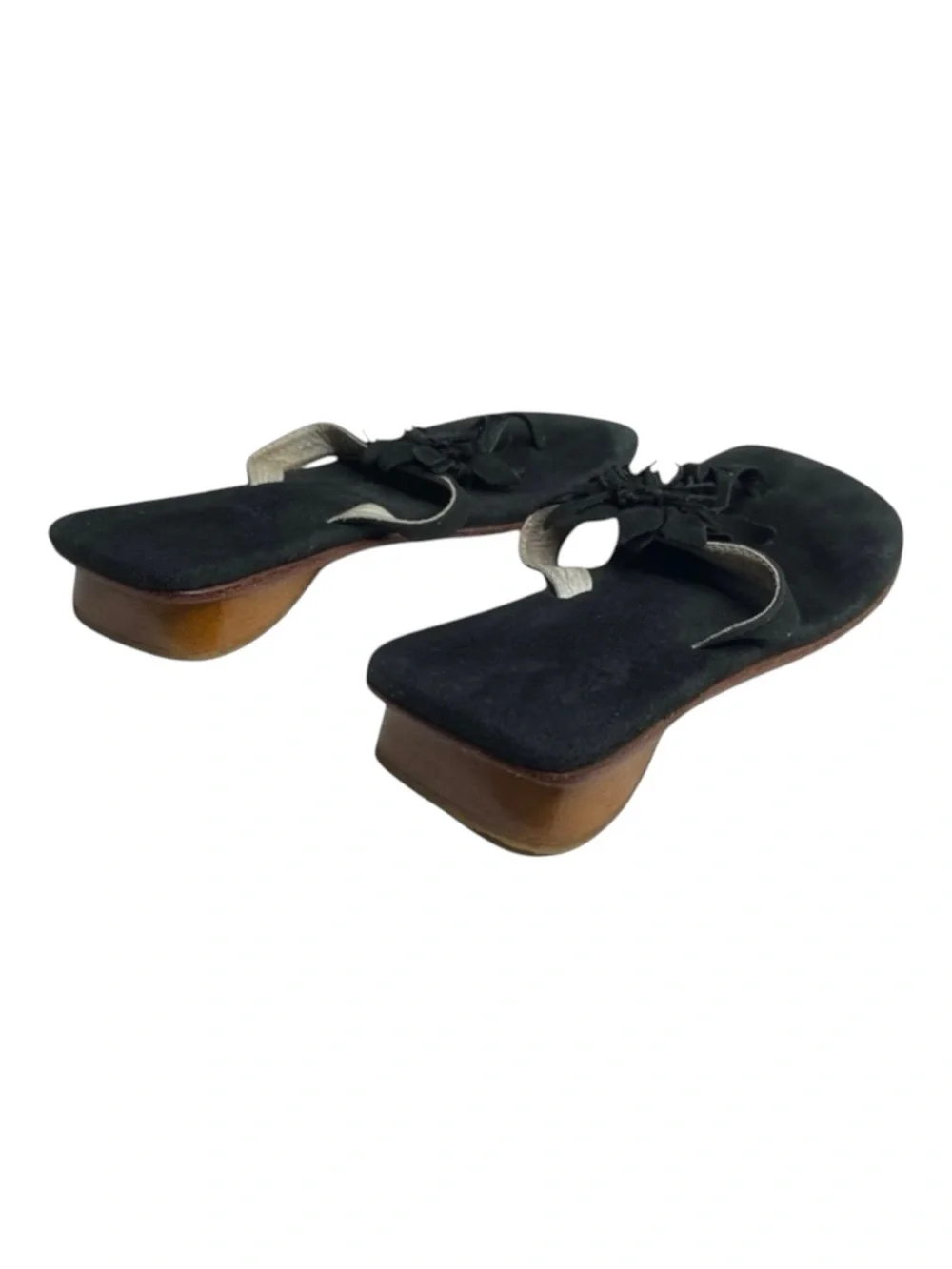 Nordstrom 𑁍 Girl’s Suede 3D Flower Thong Wood Wedge Sandals 𑁍 Black 𑁍 11.5 29 EU